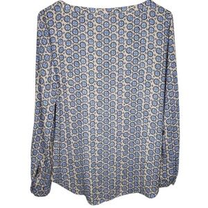 LOFT Blue & Soft Cream Patterned Blouse w/  Geometric prints. Size XS.